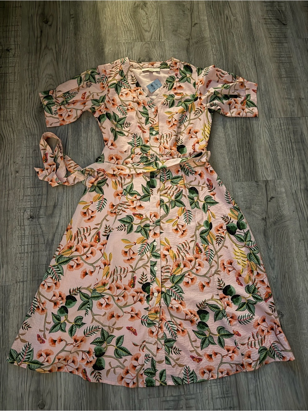 LOFT Blush Pink Floral Button-Front Midi Dress